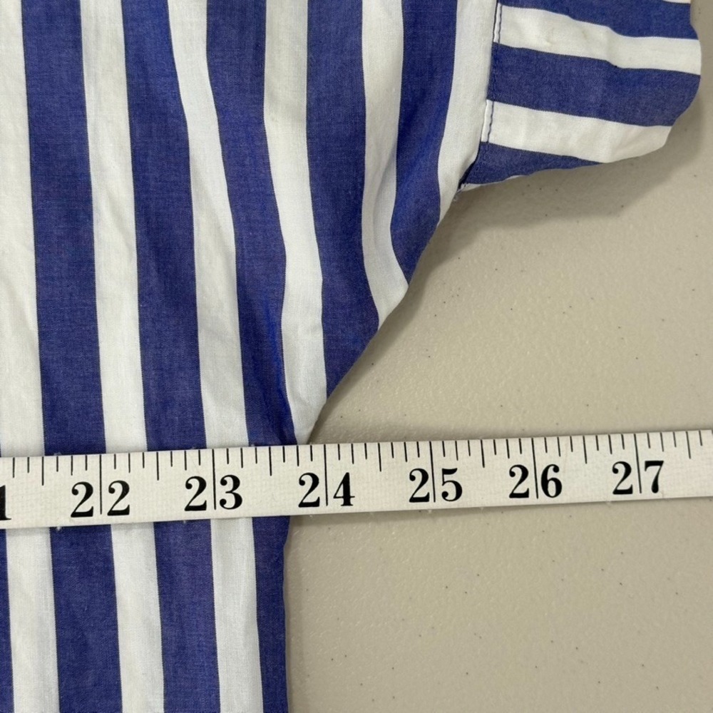 J.Crew Striped Blue White Midi Dress Cotton Poplin V-Neck Short Sleeve Size M - Picture 12 of 12